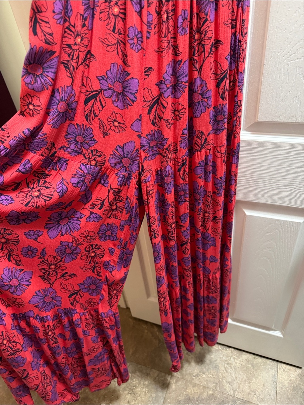 Wide Leg Jumpsuit Red with Purple Floral Print - Picture 2 of 9